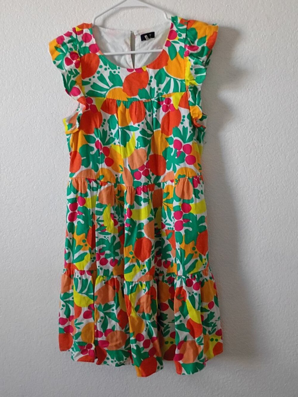 J.Crew Fruit Print Tiered Dress Women’s Size 2 Linen Viscose Flutter Sleeve